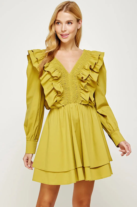 Evelyn Ruffle Dress in Citron