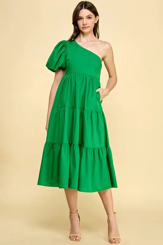 Rayne Green One Shoulder Dress