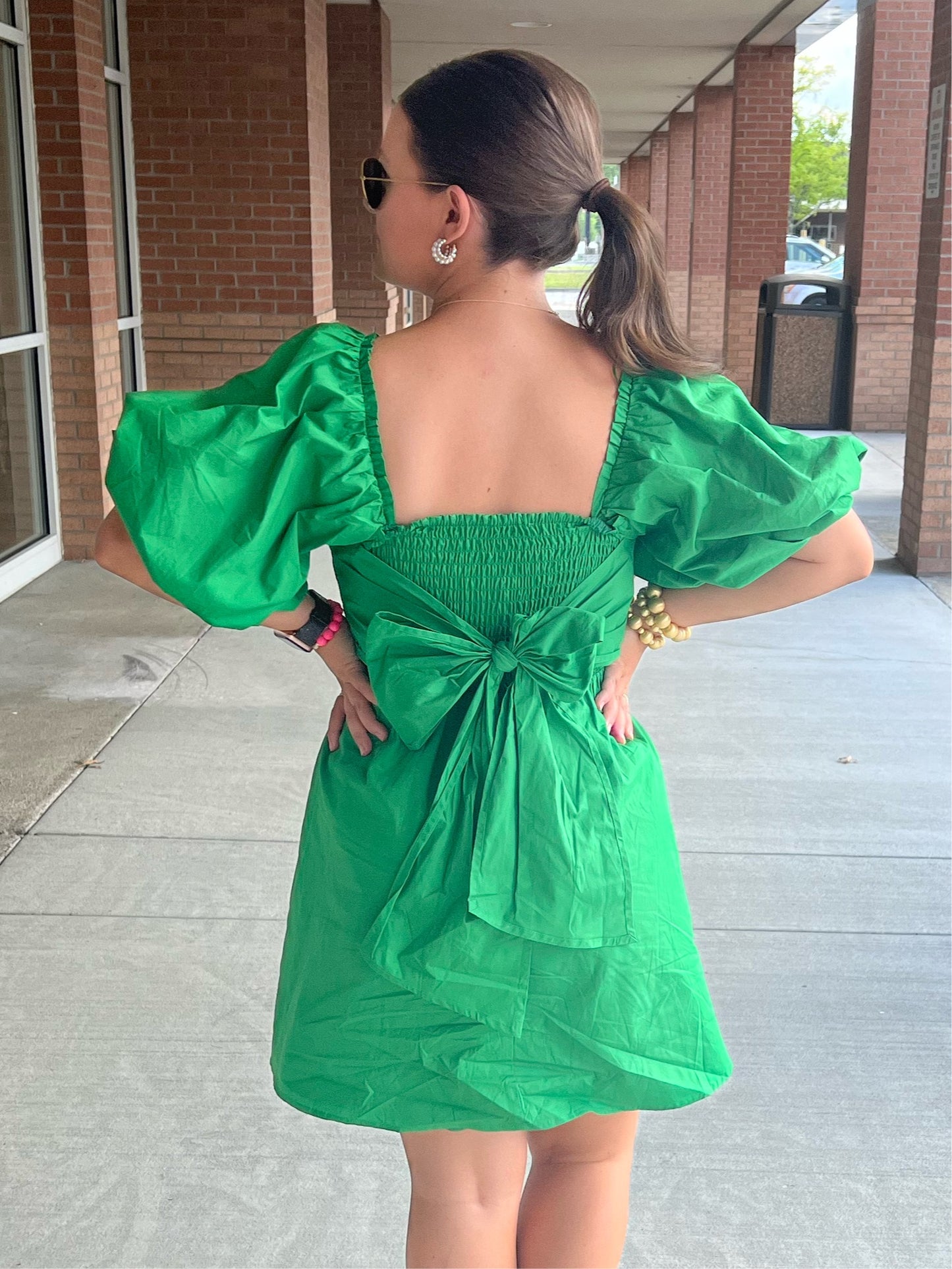 Stella Bow Dress in Emerald